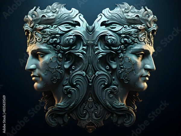 Obraz Janus, the two faces Roman anscient God. Janus wallpaper illustration concept with their faces turned away from each other