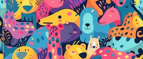 Fototapeta Abstract Animal Shapes, Cartoon Style, Background