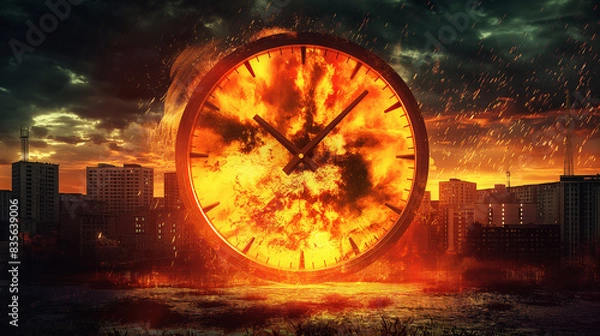 Fototapeta The doomsday scene of a catastrophe, digital illustration