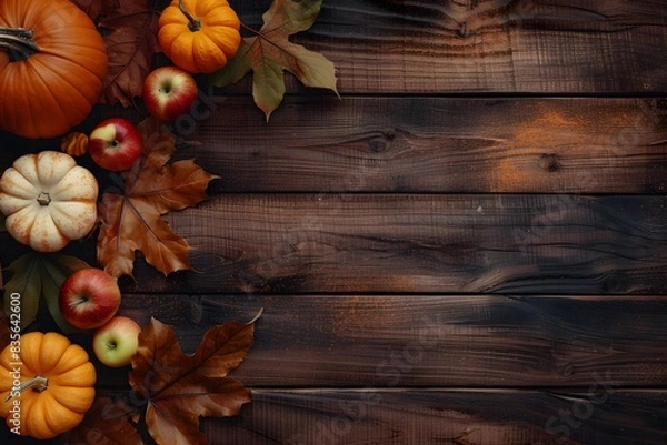 Obraz Festive fall background with pumpkins and maple