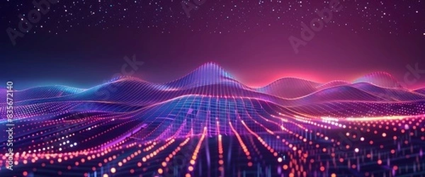 Fototapeta Dynamic Data Networks With Glowing Lines, Cartoon Style, Background