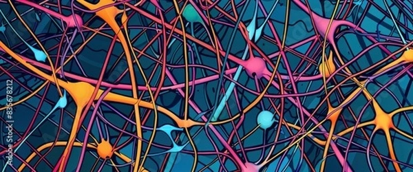 Fototapeta Interwoven Lines Representing Complex Data Networks, Cartoon Style, Background