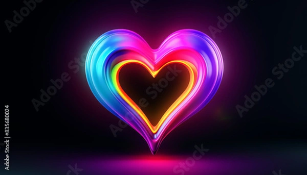 Obraz A heart made of neon colors is lit up in the dark