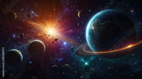 Fototapeta A universe with realistically dazzling and fascinating planets