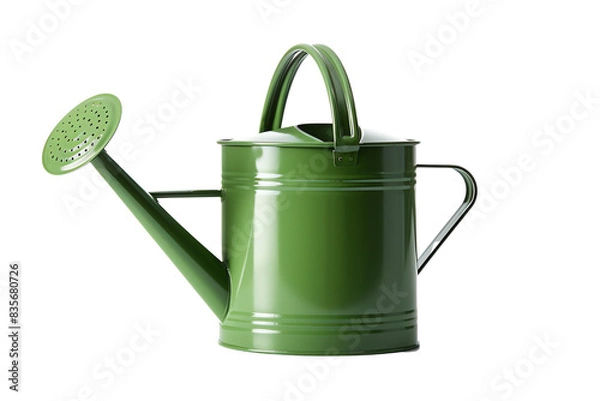 Obraz Green metal watering can isolated on white background, perfect for gardening and plant care tasks, durable and stylish design.