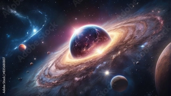 Fototapeta A universe with realistically dazzling and fascinating planets