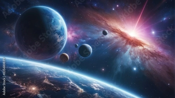 Fototapeta A universe with realistically dazzling and fascinating planets
