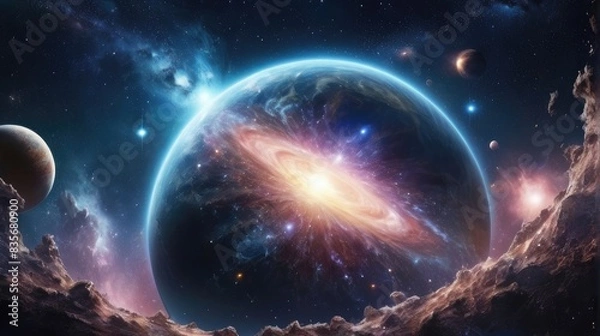 Fototapeta A universe with realistically dazzling and fascinating planets