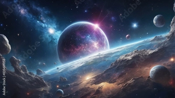 Fototapeta A universe with realistically dazzling and fascinating planets