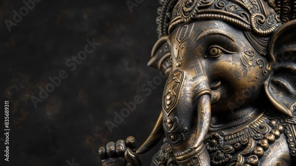 Fototapeta Side view statue of Lord Ganpati in intricate bronze
