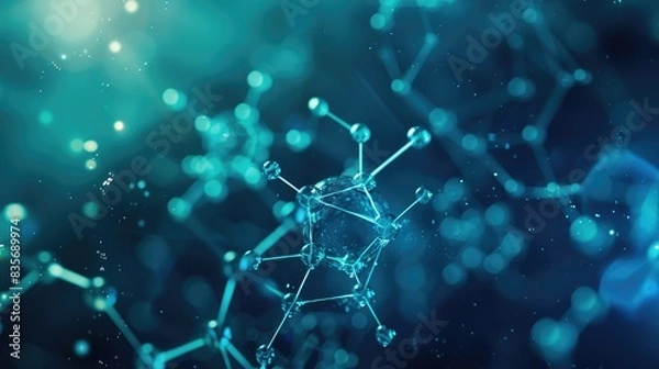 Fototapeta chemistry science molecule structure circle glow background, represents the network connection AI generated