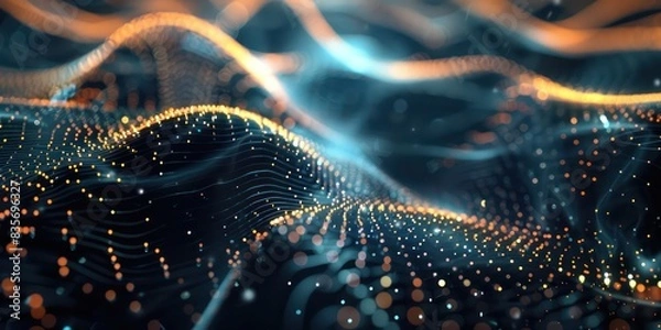 Fototapeta Intricate digital flow particles arranged in a geometric pattern, creating a visually captivating and dynamic image.