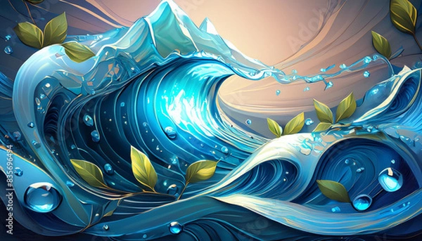 Obraz Water wave with leaf vibrant colours 