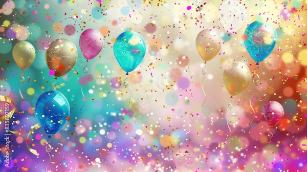 Fototapeta Colorful Celebration Background: Shimmering Confetti and Playful Ballons