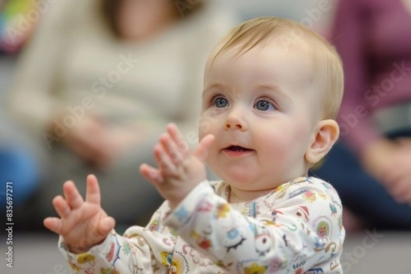 Fototapeta A baby participating in a baby sign language class, enhancing communication skills