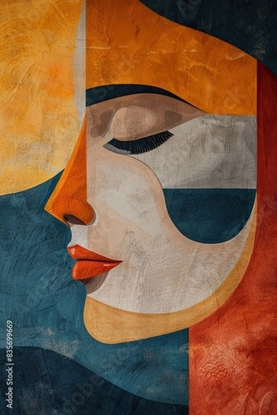 Fototapeta Terracotta Boho Portrait: Minimalistic Geometric Lines, Balanced with Shapes, Landscapes, Abstract Elements, Simple and Elegant Design