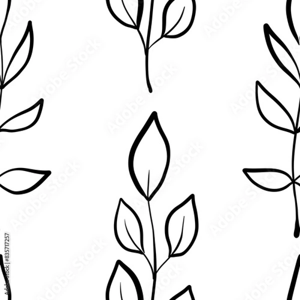 Fototapeta black and white seamless abstract pattern background fabric design print wrapping paper digital illustration art texture textile wallpaper apparel floral herbal plants