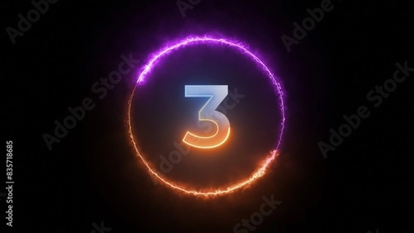 Obraz A Glowing Digital Countdown Circle With the Number Three.