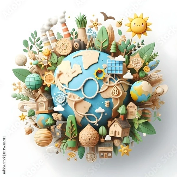 Fototapeta Earth day concept on white background, World environment day. Generative Ai