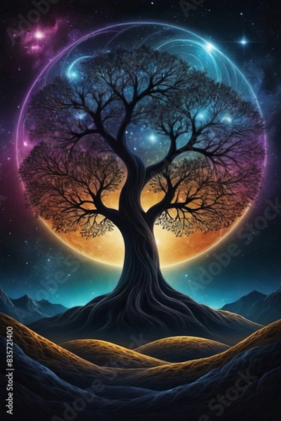 Fototapeta Tree of Life, Cosmic Sky and Stars, generative ai