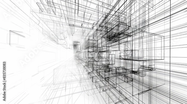 Fototapeta Wireframe drawing of an artistic concept, capturing structure and creativity