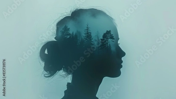 Fototapeta An elegant woman surrounded by ghostly apparitions in a captivating and haunting highresolution silhouette illustration.