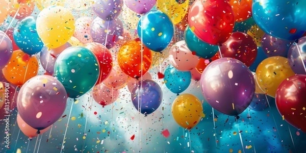 Obraz Vibrant celebration scene with balloons and confetti filling the space