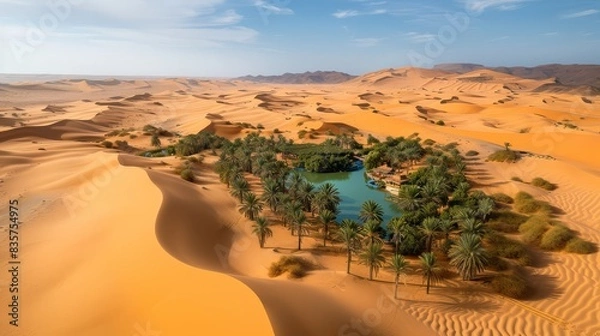 Fototapeta the intricate patterns of a desert oasis surrounded by sand dunes
