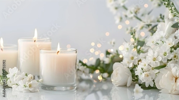 Fototapeta Serene Virtual Memorial Space with Candles and Flowers for Online Mourning and Digital Legacy