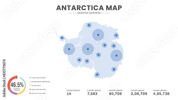Fototapeta Service centers are highlighted within the of Antarctica Infographic map