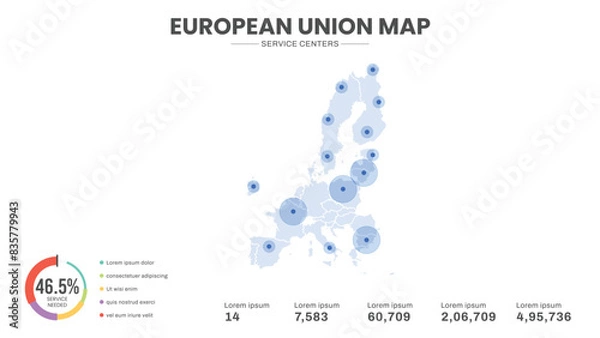 Fototapeta Service centers are highlighted within the of european union Infographic map