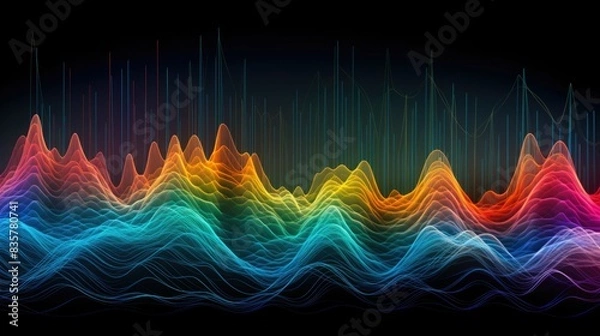 Fototapeta photograph of sound waves visualized as a colorful spectrum, revealing the different frequencies present in the sound 