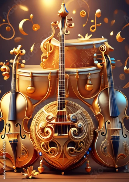 Fototapeta 音楽の概念で様々な楽器が集まったユニークな背景