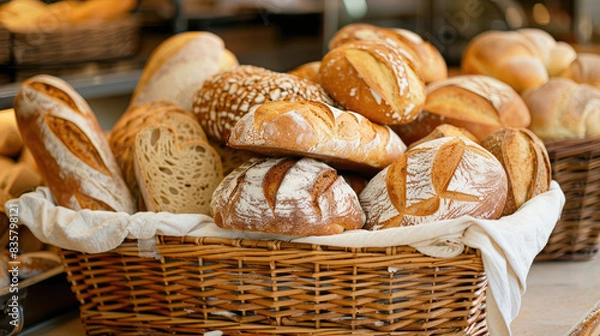 Obraz Assorted Bread Loaves in Basket at Bakery
