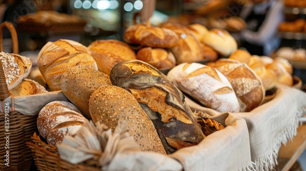 Obraz Assorted Bread Loaves in Basket at Bakery
