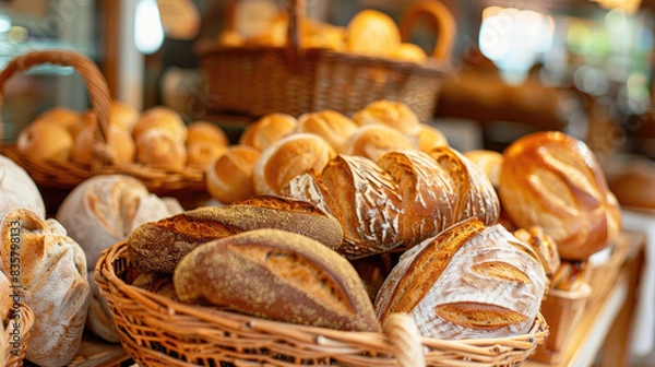 Obraz Assorted Bread Loaves in Basket at Bakery