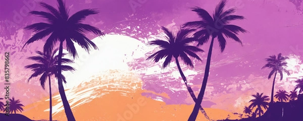 Obraz Silhouettes of palm trees against a vibrant sunset sky