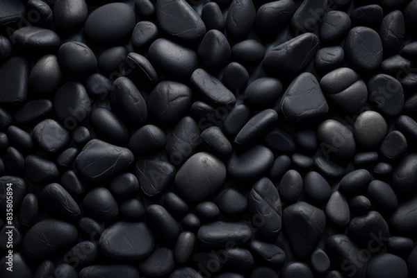 Fototapeta black pebbles or smooth rocks pattern background