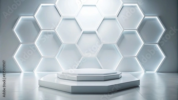 Fototapeta White hexagonal platform against a backdrop.