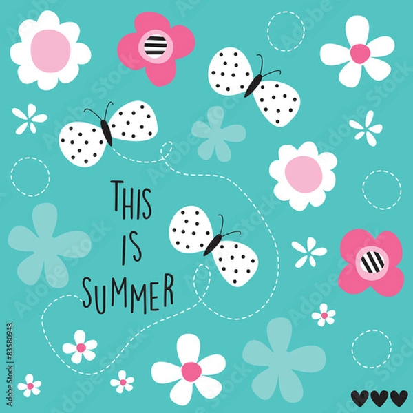 Obraz butterfly, summer and flowers vector illustration