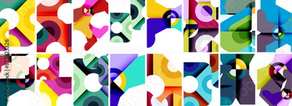 Fototapeta Set of trendy colorful circle geometric posters or abstract backgrounds. Vector Illustration For Wallpaper, Banner, Background, Card, Book Illustration, landing page