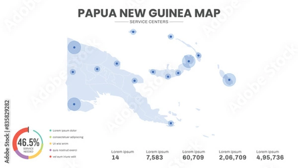 Fototapeta Service centers are highlighted within the of Papua New Guinea Infographic map
