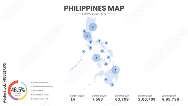 Fototapeta Service centers are highlighted within the of Philippines Infographic map