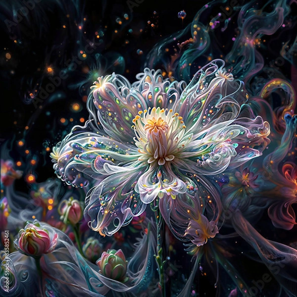 Fototapeta Ethereal Bloom: Tulle Petal Dreams in the Starlit Void
