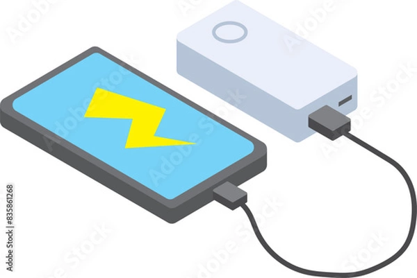 Obraz モバイルバッテリーでスマホを充電中