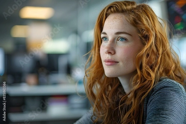 Obraz portrait of a young woman with red hair and blue eyes