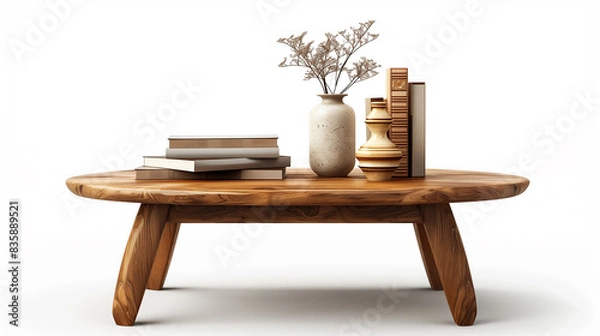 Fototapeta a wooden coffee table with an empty vase and books on it, isolated on white or transparent png background