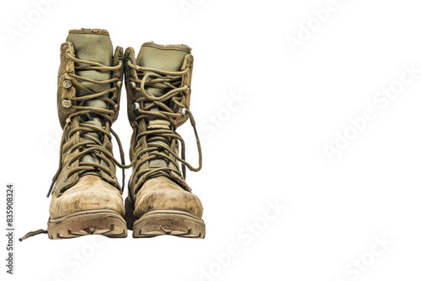 Obraz Old worn out army boots on a transparent background