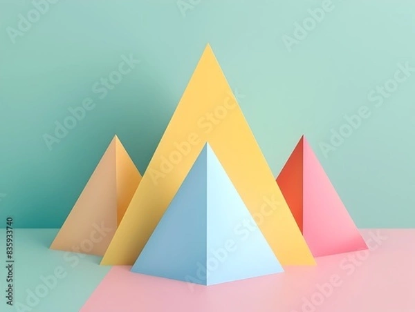 Fototapeta Architectural Geometric Pyramids in Pastel Color Scheme for Modern Minimalist Design