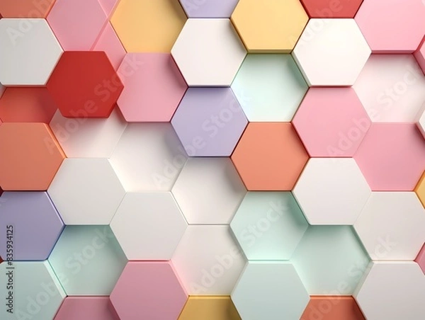 Fototapeta Pastel Colored Hexagonal Geometric Abstract 3D Render Pattern Background